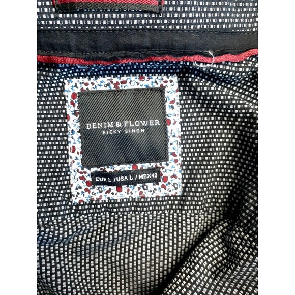 Mens DENIM & FLOWER RICKY SINGH Black White Shirt Size L, Large Button Down VGC - Picture 7 of 9